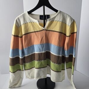 vintage Liz Claiborne Crazy Horse Sweater  Multicolor Stripe‎ Cotton XL